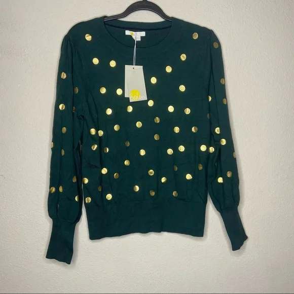 🌹 BODEN Emerald Green Gold Polka Dot Sweater 10 - Picture 2 of 4